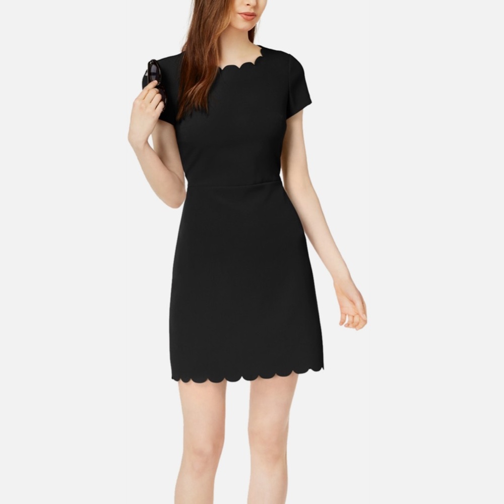 Maison Jules Scalloped Edge Short Sleeved Sheath Dress